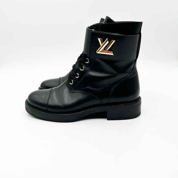 Louis Vuitton LV Wonderland Ranger Black Leather Combat Ankle Boots Size 37, 7 - Picture 3 of 14